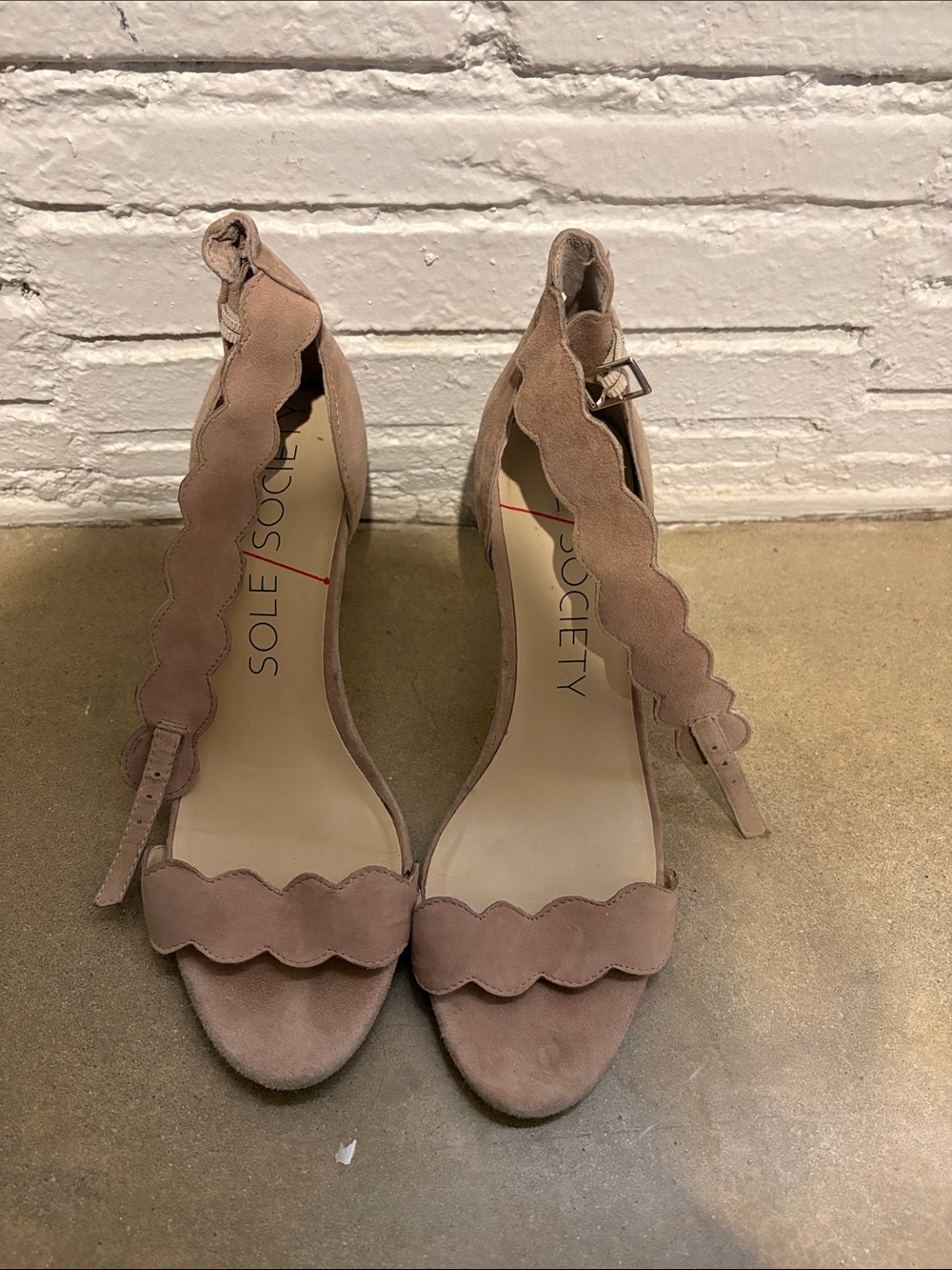 Sole Society Blush Pink Scalloped Suede Ankle Strap Heels